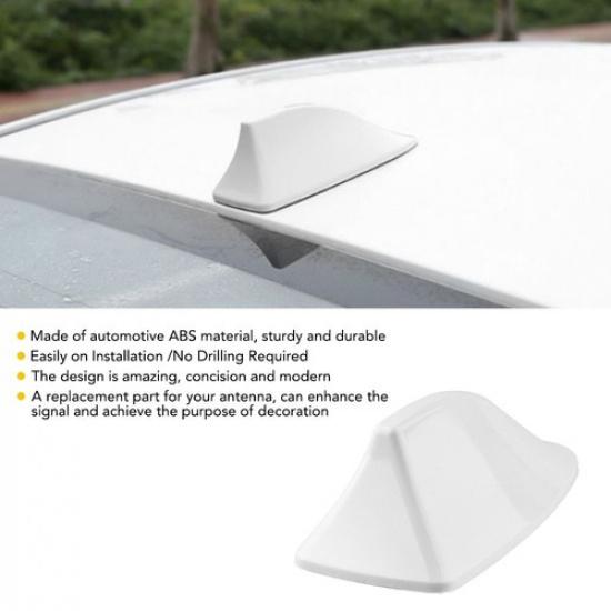 White Pearl Shark Fin Roof Antenna Aerial FM/AM Radio Signal Decor Universal EXV