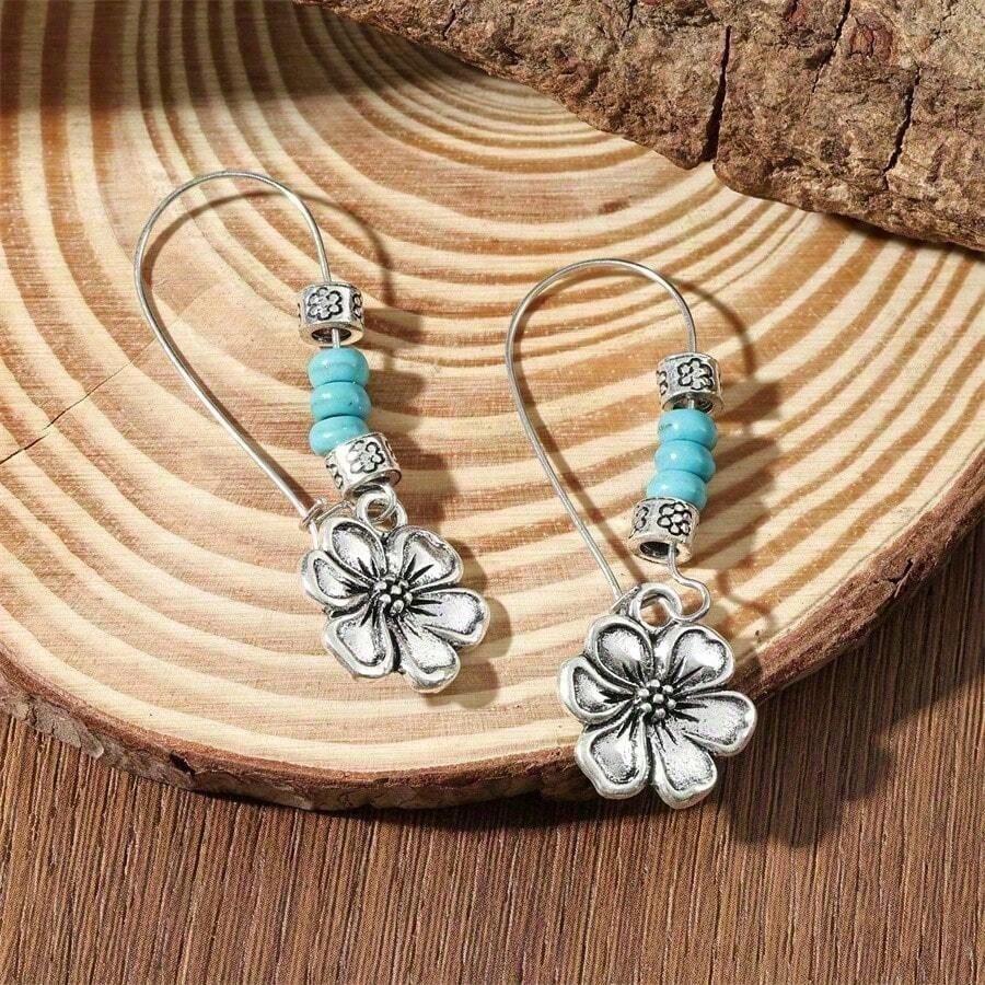Boho Floral Beaded Dangle Earrings, Vintage Colorful Beads Creative New Fashion Elegant Party Jewelry Gift
