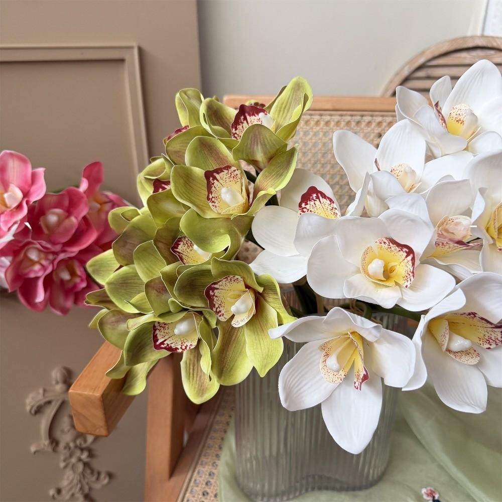 Echte Berührung Künstliche Cymbidienblüten Magnolie Lange Zweige Simulierter Orchideenstrauß Dekorative Seiden-Fälschungblume
