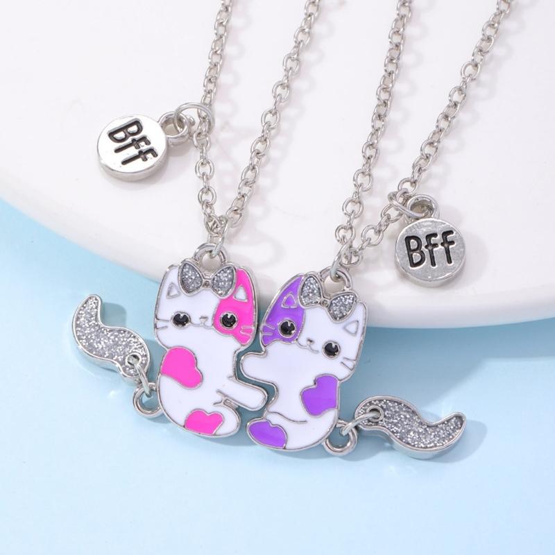 Fashion Best Friend Necklace 2pcs/set Cat Pendant Necklaces for Couples Choker English Letter Clavicle Necklaces Friendship