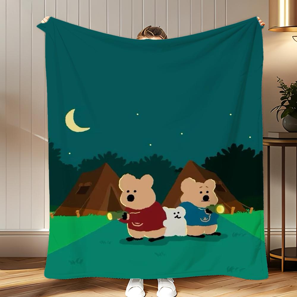 Character IP Dinotaeng Throw Soft Coral Fleece Blanket 310gsm Fluffy Warm Throw for Sofa Bed Couch Bedroom Decor