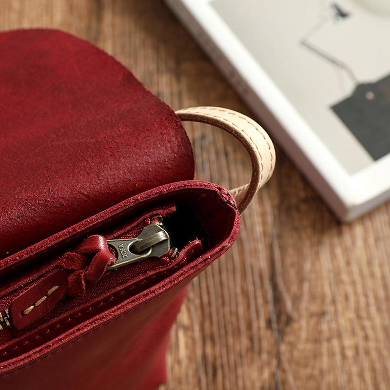 Johnature Einfache natürliche Rindsleder Frauen Tasche Vintage echtes Leder handgemachte kleine einfarbige Schulter- und Umhängetaschen