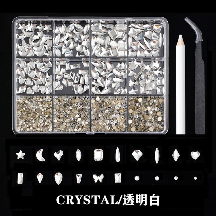 12-Grid Boxed Rhinestone Nail Art Flat Bottom Special-Shaped Diamond Nail Rhinestone Nail Art Jewelry Set
