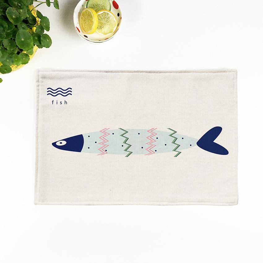 Linen Placemat Table Mat Fish Print Nordic Pads For Kitchen Dining Table Disc Pads Bowl Coasters Home Decor 44x28cm 2/4/6pcs