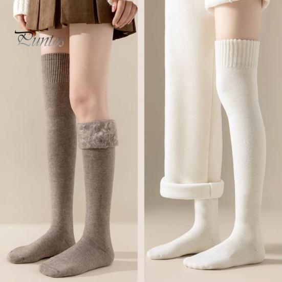 1 Pair Women Winter Socks Tihick Plush Over Knee Socks Anti-slip Solid Color Warm Thickened Stockings Warmth Socks for Various Occasions