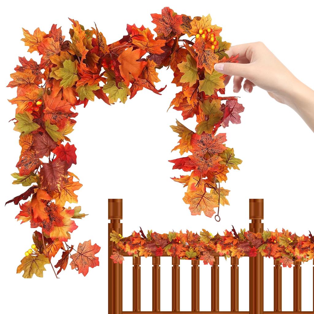 Fall Maple Leaf Garland Multi-Purpose Artificial Autumn Foliage Garland Thanksgiving Door Wreath for Fireplace Party Christmas