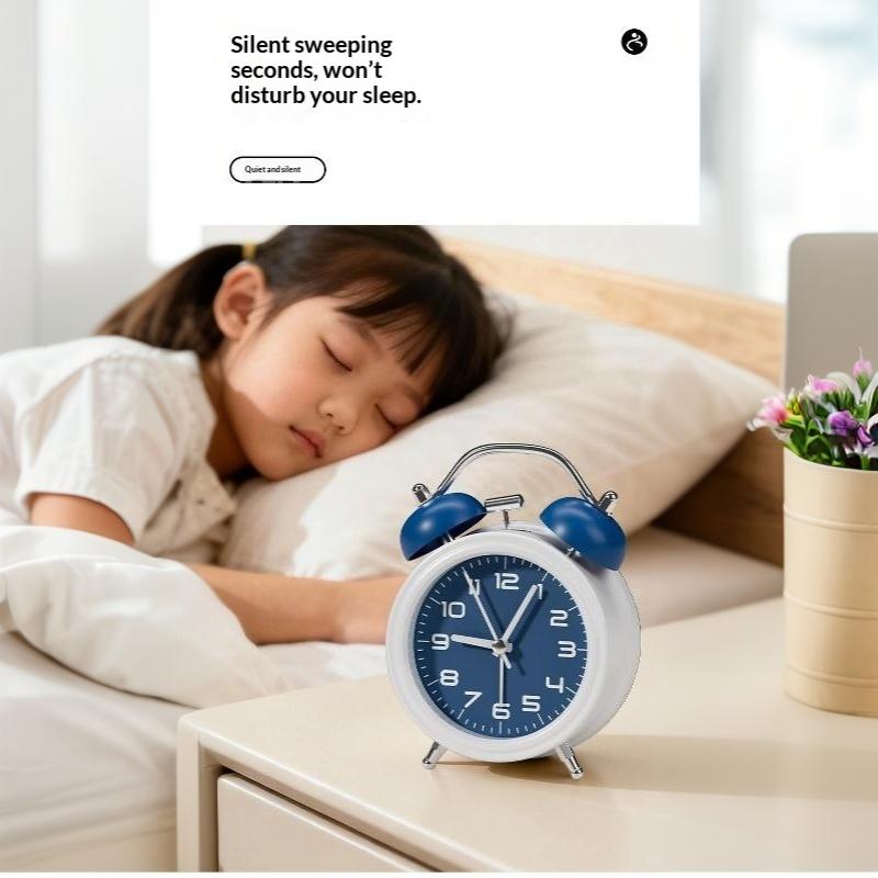3/4.5In Twin Bell Alarm Clock Creative Desk Round Alarm Clocks Mute Mechanical With Night Lights Household Supplies Home Decor