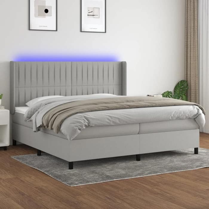 VidaXL Sommier à Lattes de Lit avec Matelas et LED, Lit Rembourré avec Tête de Lit, Lit Double, Lit Adulte de Chambre, 3138501