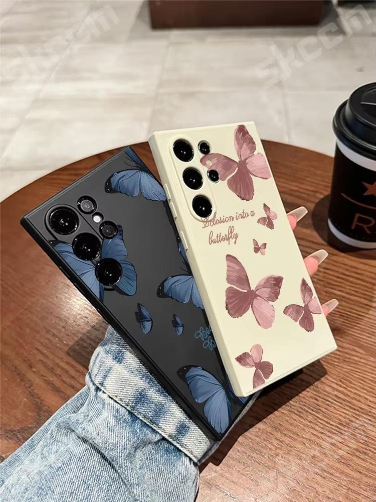 Retro Butterfly Silicone Phone Case For Samsung Galaxy S24 Ultra S23 Plus S22 S20 FE A73 A72 A71 A55 A54 A51 A50 A35 A15 Cover
