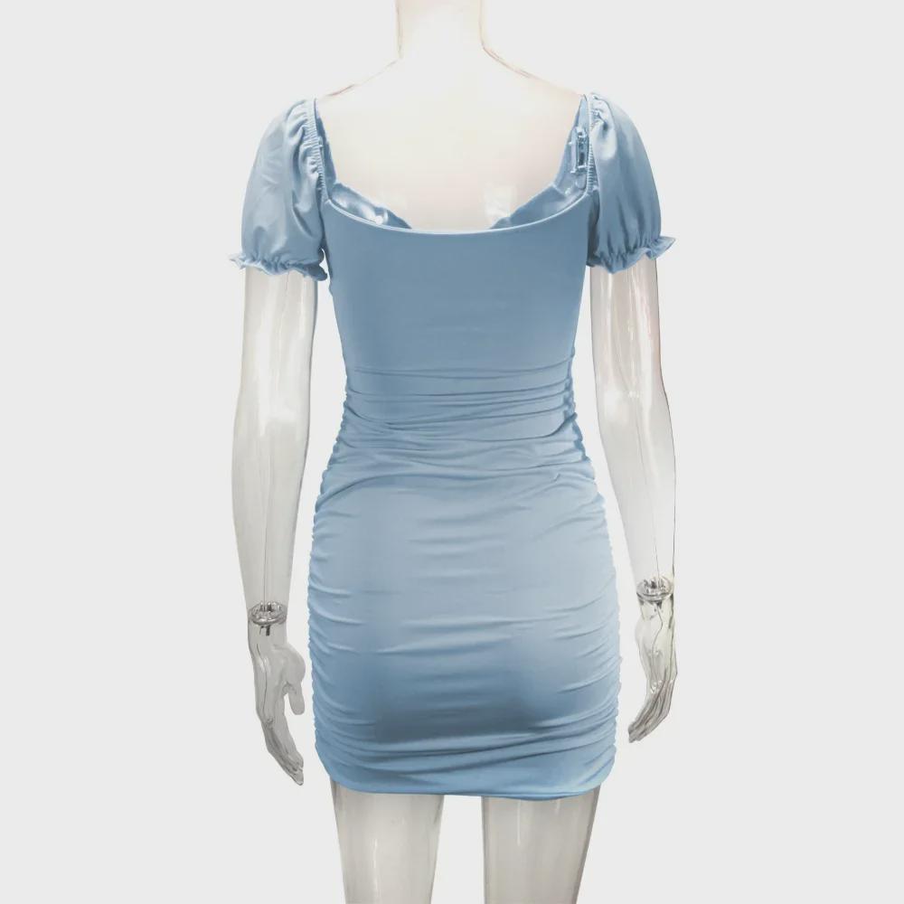 2025 Elegantes Hohlplissee-Puffärmel-Hüftkleid - Europäischer & Amerikanischer Stil für Frauen