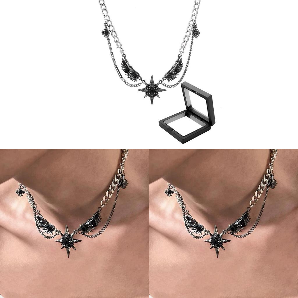 Dark Star Wing Necklace With Embedded Crystals For Streetwear Men Women