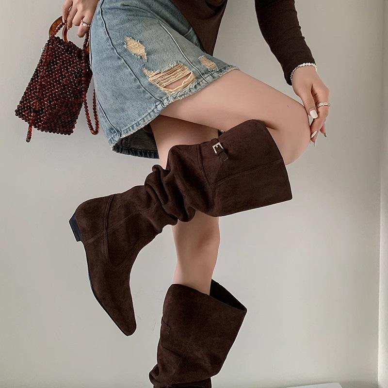 Boots Women's Over-the-Knee Boots 2025 Autumn and Winter New Tall Women's Boots Suede Folded Stacking Boots Inner Height Boots