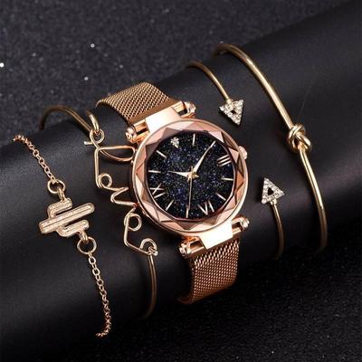 5PC(Watch + Bracelet) Ladies Luxury Watch Set, Fashionable Stainless Steel Quartz Watch