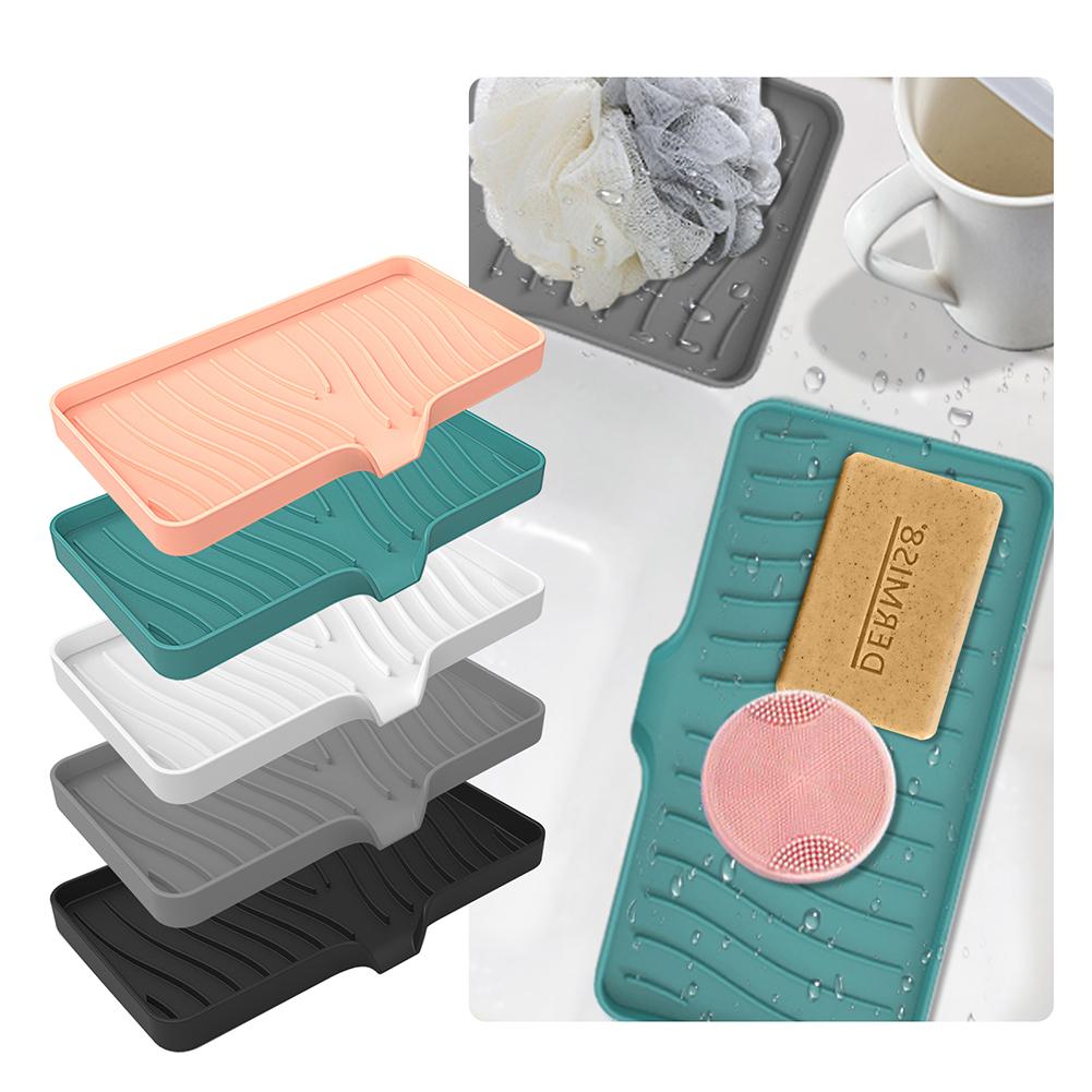 Silicone Soaps Holder Free Punching Soap Storage Rack No Ponding Drainage Diversion Type for Bathroom Toilet Kitchen