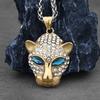 Blue Diamond Leopard Head Pendant, Trendy European and American Brand Couple Necklace