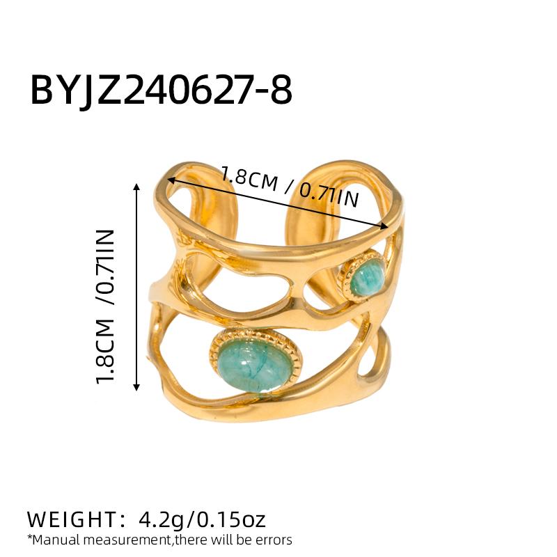Moda Aço Inoxidável Pedra Natural Turquesa Verde Malaquita Anel Mulheres Boêmio Estiloso Grande Joia de Verão Para Ela Presente 2026