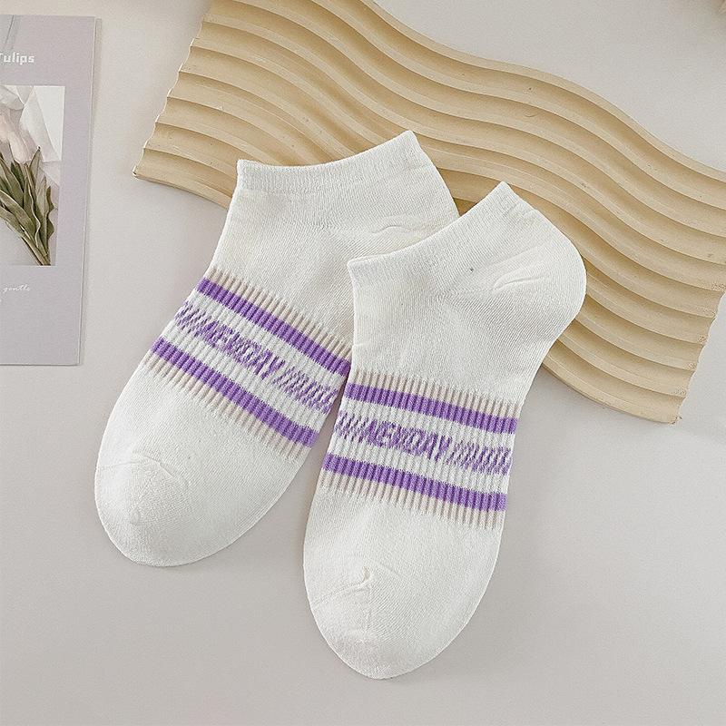 

Носки-следки, Женские хлопковые носки, Невидимые носки, Полосатая надпись, Универсальные, С неглубоким вырезом, Низкие, Короткие носки, Женские носки до щиколотки 1 pair фиолетовый