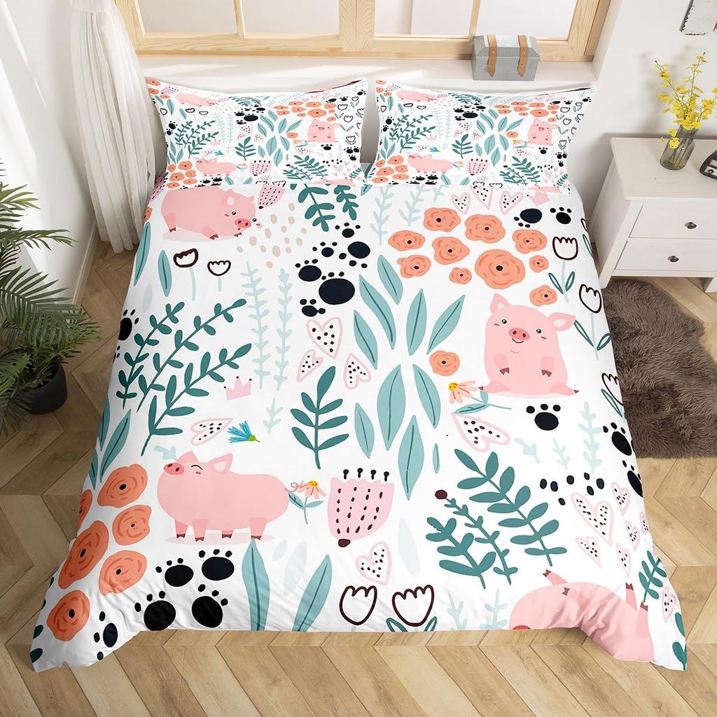 Pigs Duvet Cover Set for Kids Boys Girls Quilt Covers Lightweight Down Room Decor Queen Size 2 Pillowcase 1 Duvet Cover No Quilt