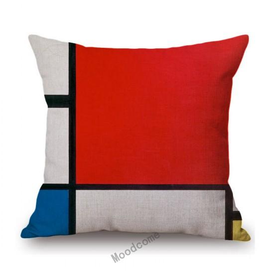 Modern Abstract Art Geomtric Lines Red Blue Yellow Piet Mondrian Oil Painting Home Decorative Pillow Case Linen Cushion Cover