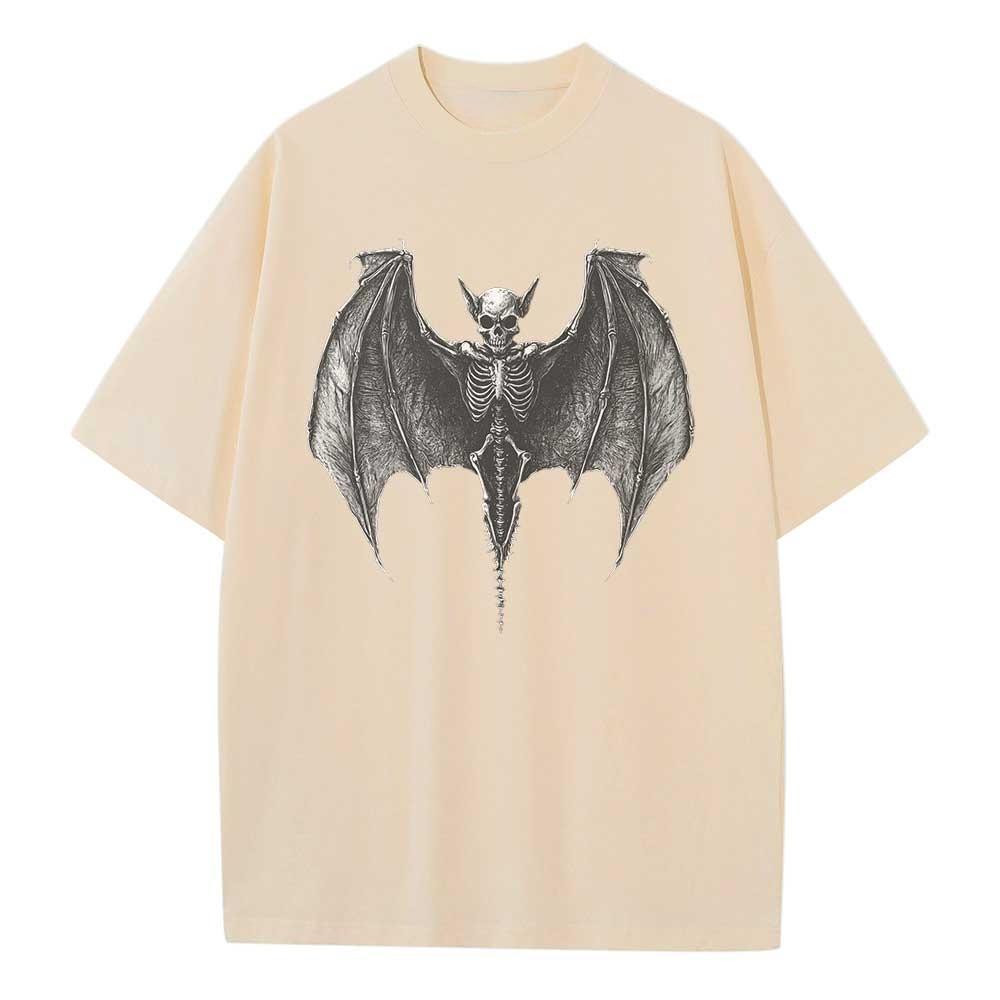 Loose T-shirt Cotton Pattern T-shirt Designer Clothes Skull Bat Pattern Drop Shoulder Vintage Neutral Top Versatile T-shirt
