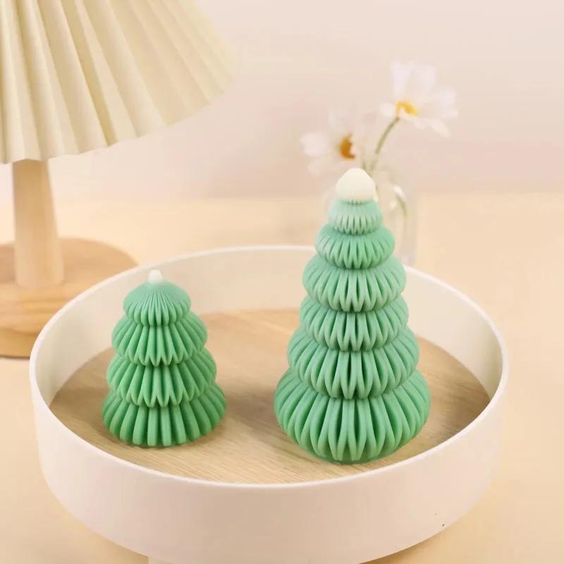 1-4PCS Christmas Tree Silicone Mold 3D Candle Molds for Making Tree Shaped Epoxy Resin DIY Wax Candles Gift Decor