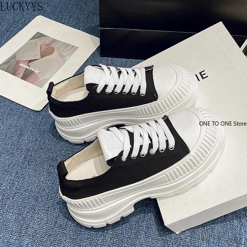 Дропшиппинг Женские вулканизированные туфли Белые толстые каблуки Холщовые кроссовки — фото 4