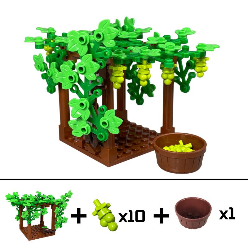 MOC Blocks Vineyard Square Grape Trellis Vine Farm Plant Garden Scene City Model Learning Construction Bricks Children's Toy