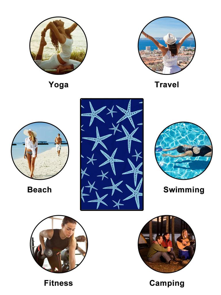Navy Blue Starfish Printed Beach Towel Ultra-fine Fiber, Fast Drying,large and High Water Absorption,beaches and Swimming Pools