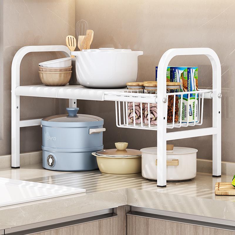 Retractable Under-Sink Tiered Shelf and Pot Storage Rack