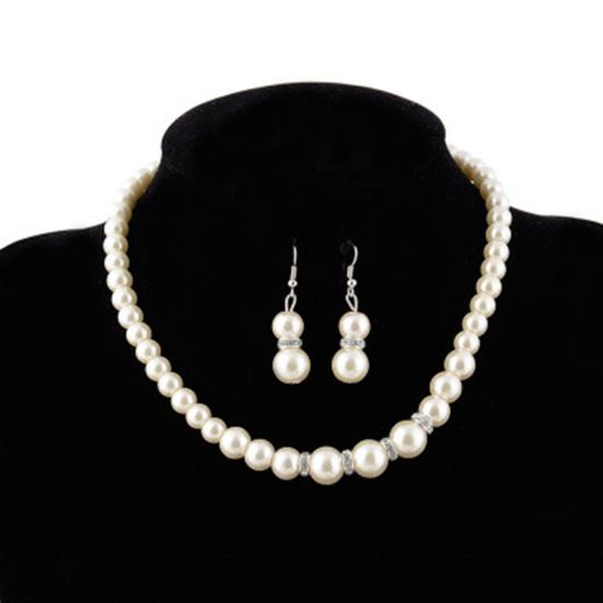1 Set Wedding Jewelry Set Exquisite Inlaid Artistic Faux Pearl Necklace Earring Bracelet for Banquet