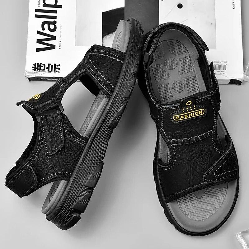 2024 New Leather Cowhide Men Sandals Summer Quality Beach Slippers Casual Sneakers Outdoor Beach Shoes Large Size