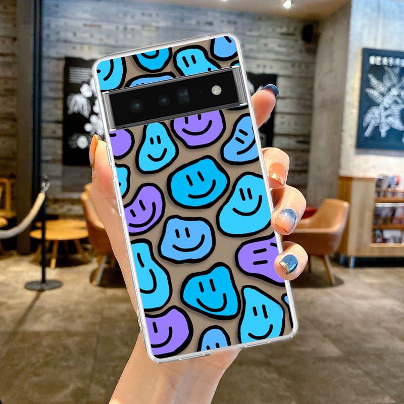 Fashion Simple Smile Face Couple Phone Case Cover for Google Pixel 8 7 6 5 4 4XL TPU 7A 6A 5A 4A 3A 3AXLPro 5G Transparent Shell