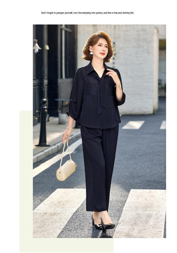 Women's Casual Striped Summer Suit Set 2026: Loose Fashion Slimming Two-Piece with Wide-Leg Pants.
