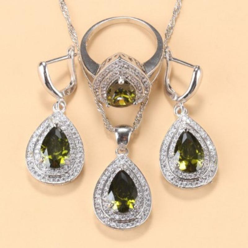 

Комплект украшений из драгоценных камней, подвеска, серьги, ожерелье, кольцо, женский комплект 10#