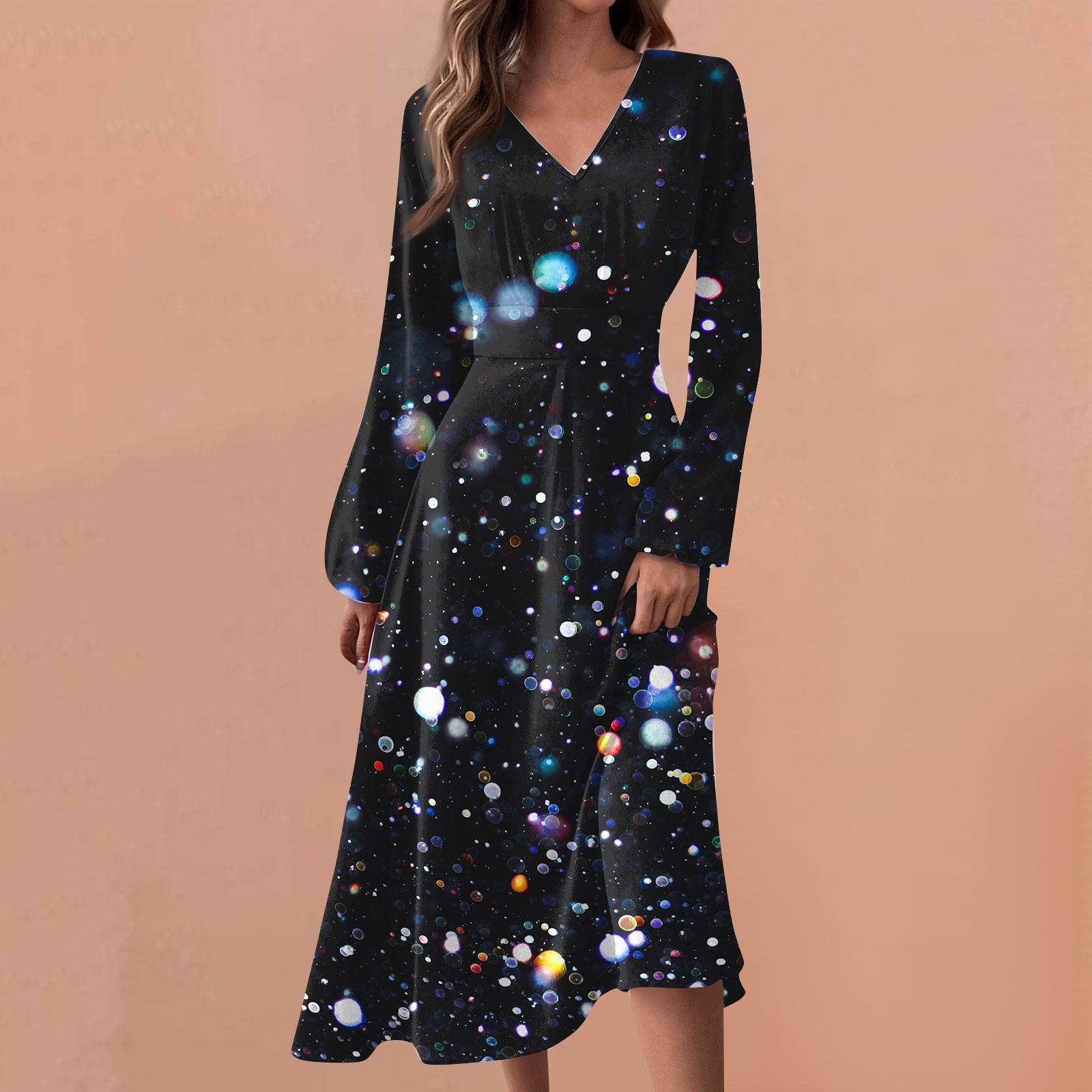 

Женские весенне-осенние повседневные модные длинные платья с v-образным вырезом и длинным рукавом с градиентным принтом L чёрный