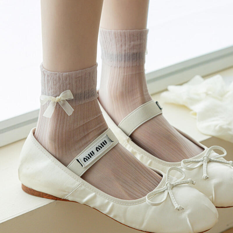 Ioi see-through mini side ribbon point long socks white