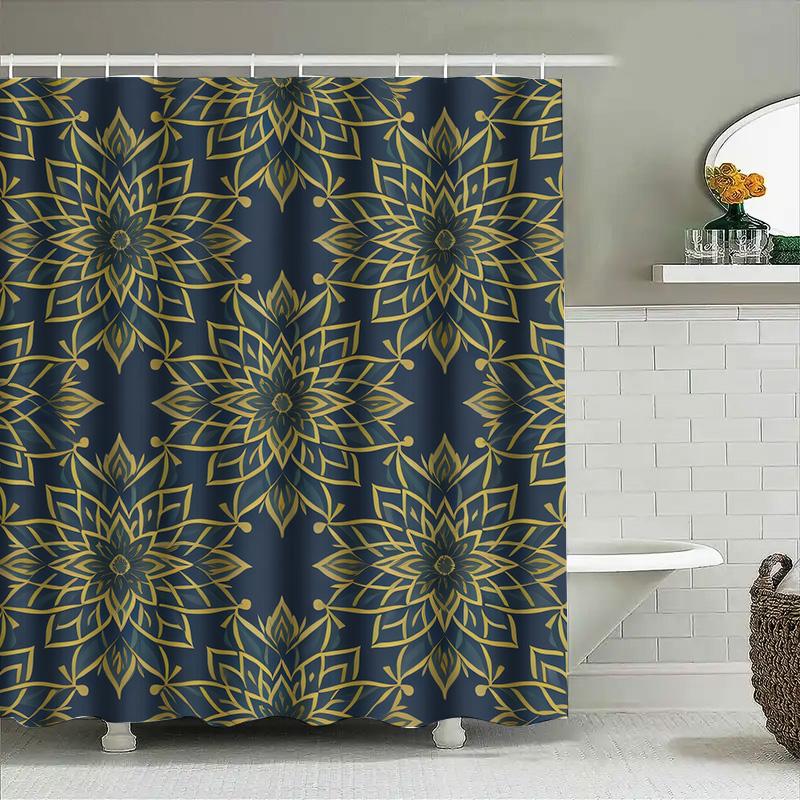 

Elegant Blue and Gold Floral Shower Curtain with Tassels Waterproof Bath Decoration for Home Bathroom Size 72x84 Inch (3 Pack Ri 90x180cm