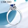 Umcho Bagues en saphir bleu pour femmes, en argent Sterling 925 véritable, bague de promesse Halo, bijoux de fiançailles, de fête de mariage, cadeau