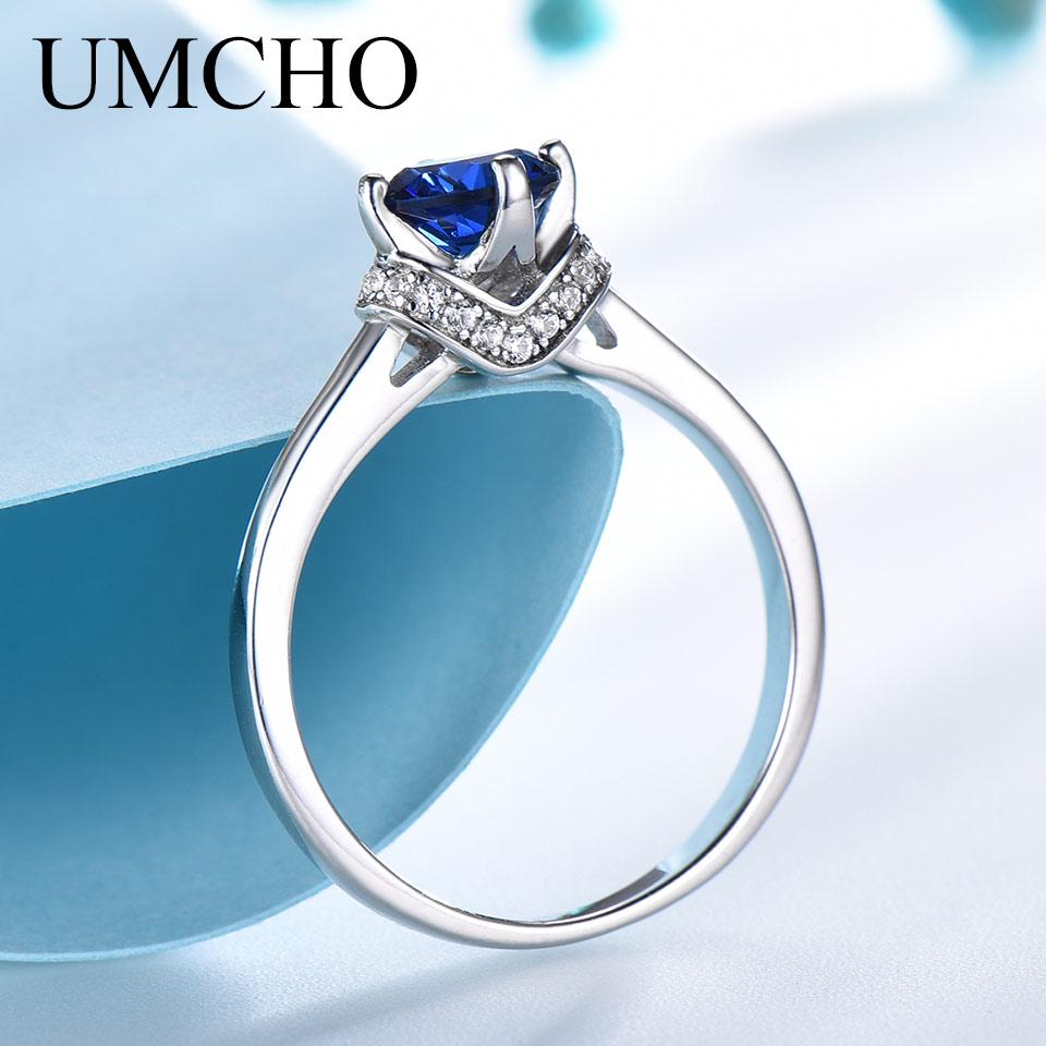 Umcho Bagues en saphir bleu pour femmes, en argent Sterling 925 véritable, bague de promesse Halo, bijoux de fiançailles, de fête de mariage, cadeau