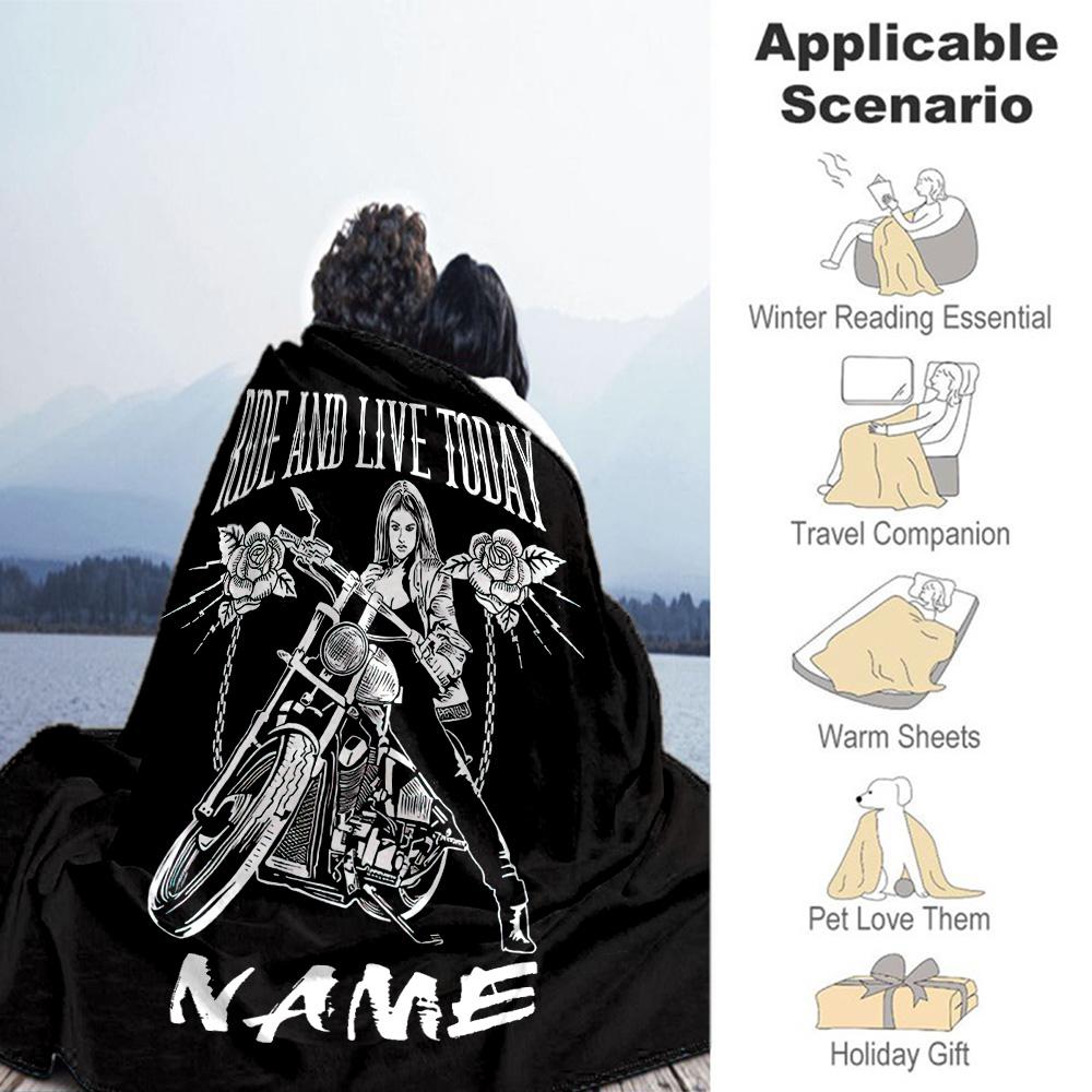 Motorcycle Enthusiast Customize Your Name Blanket Gift Personalized Blanket Warmthful Decor Suitable for Picnics Living Room Bedding Seaside