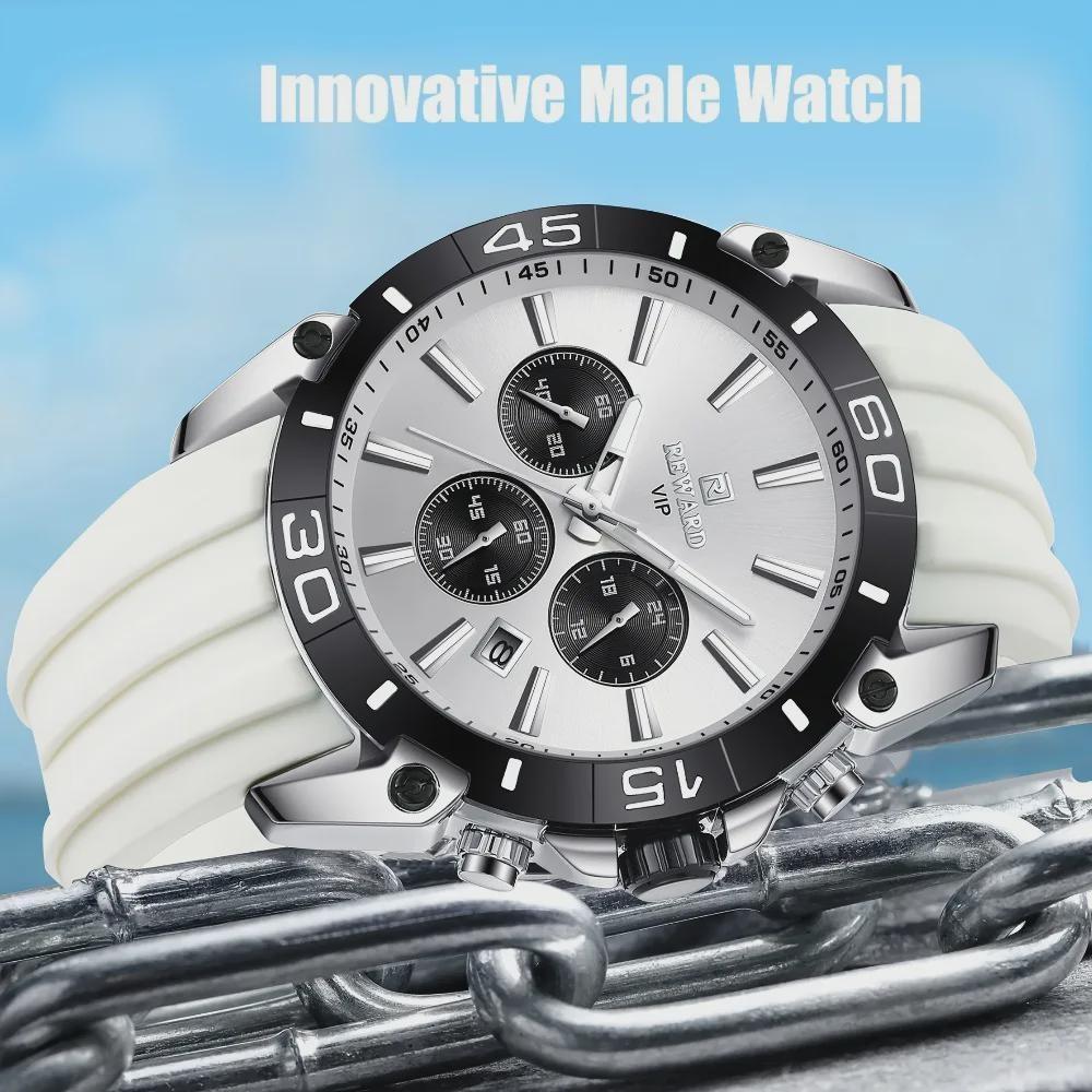 Men Silicone Quartz Mens Watch Multi Functional Waterproof Luminous Calendar Chronograph Watches