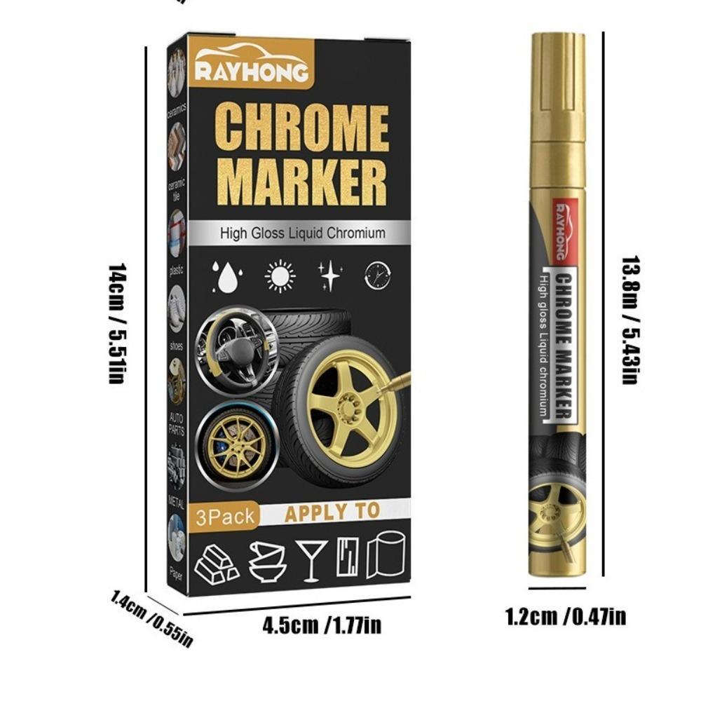 3Pcs Waterproof High Gloss Liquid Chrome Marker Car Repair DIY Chrome Mirror Finish Paint Pen Car Motorcycle Scratch Remover Pen