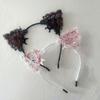 Elegant Lace Half Face Mask with Detachable Cats Ear Headband Hair Decors for Halloween Cosplay Costume Parties