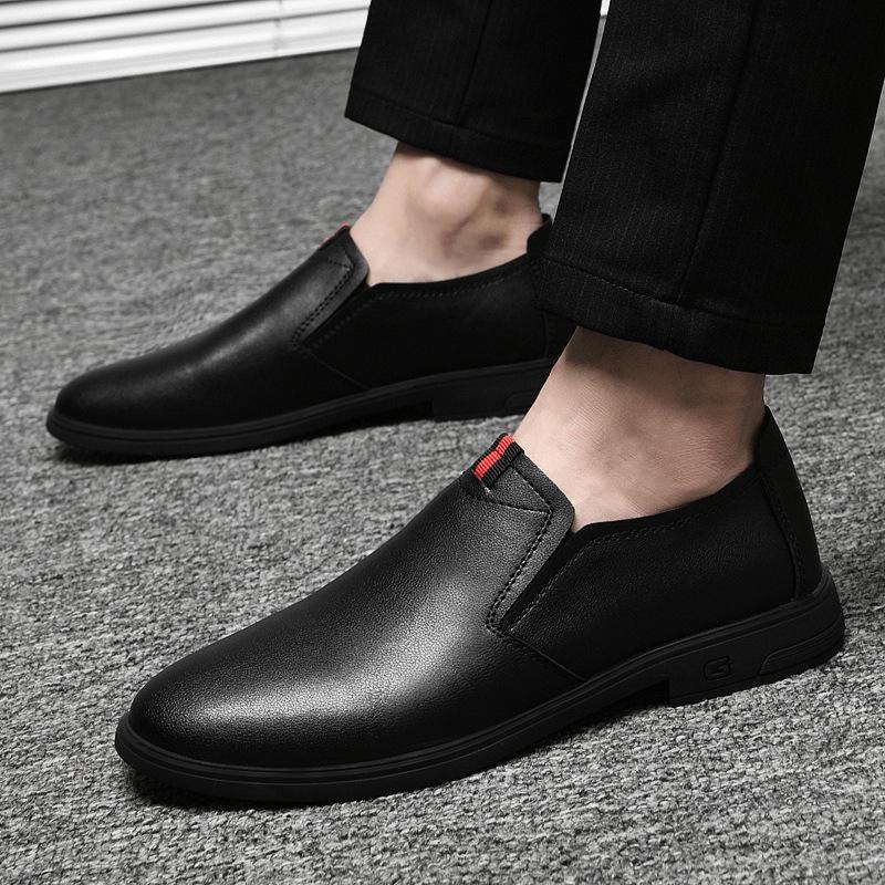 Men's Casual Cowhide Slip-on Loafers - Spring and Autumn Leather Shoes, Large Size Lazy Fit