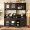 Armario alto para comedor (145 x 39 x 171 cm) con Puertas de Cristal Perforado, Estante para Copas de Vino, Negro con Decoración Dorada (SKU anterior: N620P1915222324S)