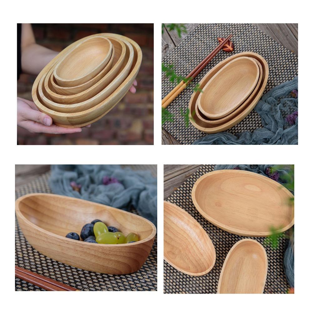 Boat Outline Fruit Bowl Wooden Snack Container Wood Grain Food Platter Vegetable Salad