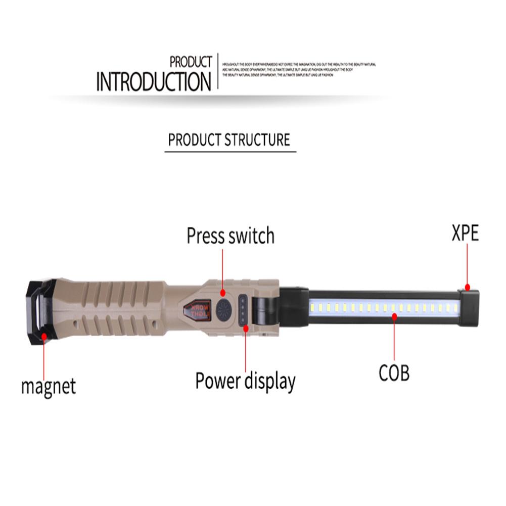 Foldable Led Work Light Hand-held 180 Degree 300-500lm Ipx4 Waterproof Type-c Rechargeable Lamp