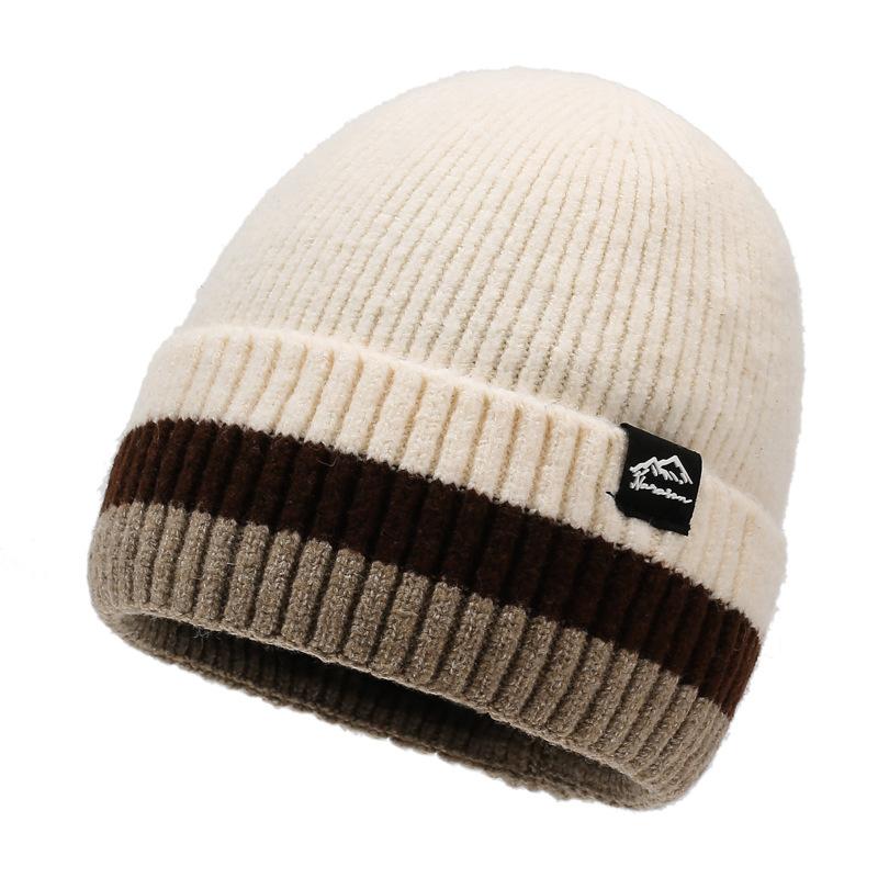 

Зимняя теплая шерстяная шапка, вязаная шапка-пуловер, бархатная ветрозащитная шапка с защитой ушей, толстая шапка байкера для мужчин и женщин бежевый