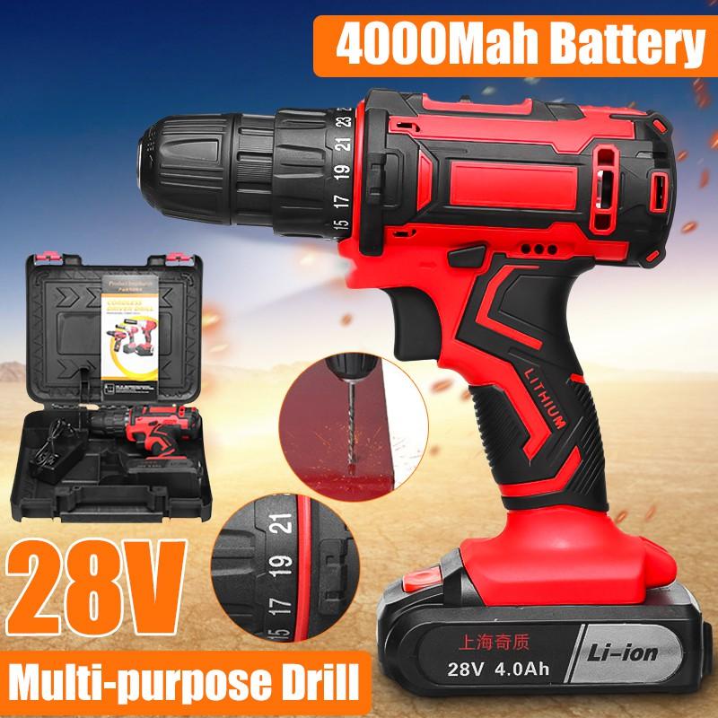 28V 48Nm Cordless Electric Drill Driver Set Screwdriver + Li-lon Battery And Charger AC100-240V