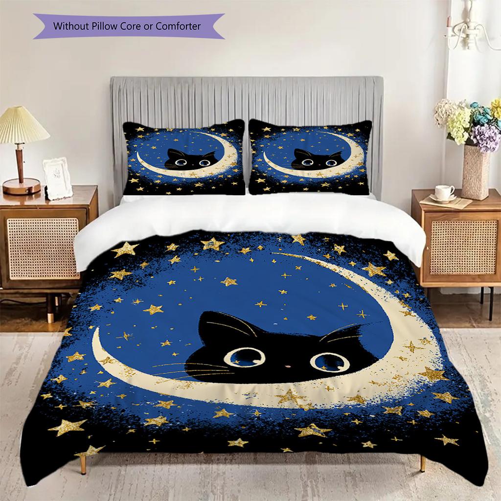 Set Copripiumino Trapuntato con Motivo Gatto Nero Federa Decorazione per la Casa Regalo di Compleanno (1 * copripiumino + 2 * federa, senza nucleo)